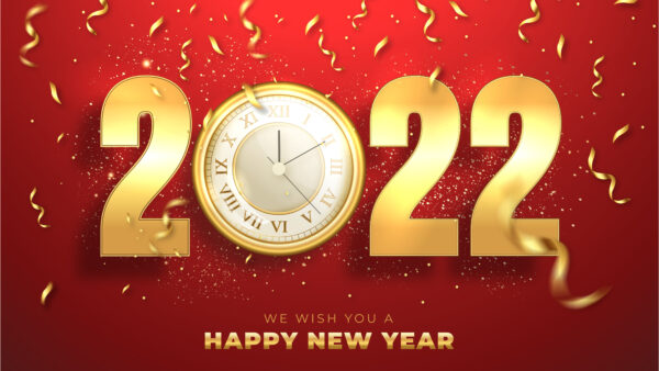 Wallpaper Clock, Red, Golden, Numeral, 2022, Background, Year, Roman, Happy, New