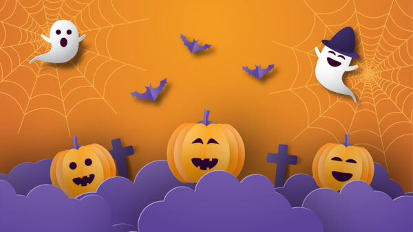 Wallpaper Cute, Background, Cross, Orange, Happy, Pumpkins, Bats, Halloween, Ghosts, Spider