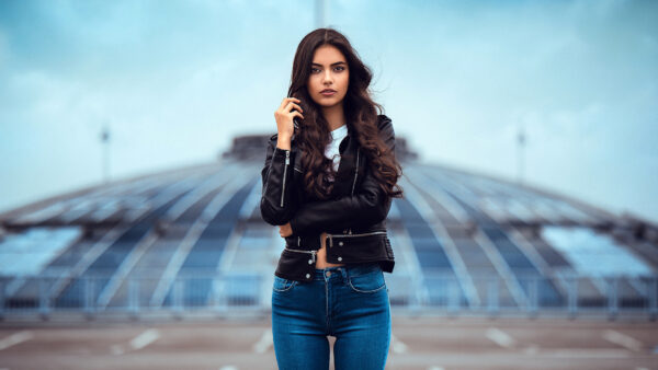 Wallpaper For, Blue, Model, Leather, Jeans, Wearing, Posing, Beautiful, Girl, Background, Blur, And, Laura, Photo, Standing, Jacket, Black, Girls, Theresa