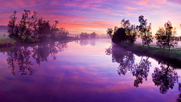 Wallpaper Above, Sky, Lake, With, Desktop, Trees, Mobile, Nature, Cloudy, Purple, Reflection