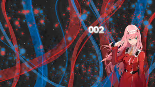 Wallpaper The, FranXX, Darling, Black, Anime, Pink, Two, And, Zero, Hair, Red, Dots, Background, Blue, With