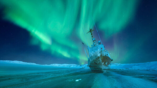Wallpaper Aurora, Russia, Winter, During, Nature, Borealis, Ship