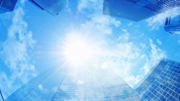 Wallpaper Light, With, Sun, Sky, Desktop, Rising, Buildings, Between, Blue, High