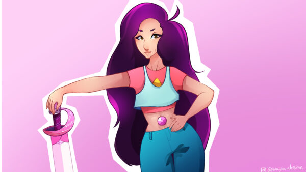 Wallpaper Hand, Red, Right, Wearing, Light, Blue, Hair, Pant, With, Steven, Sword, Stevonnie, Having, Purple, And, Universe, Movies, Desktop, Pink, Background, Jacket