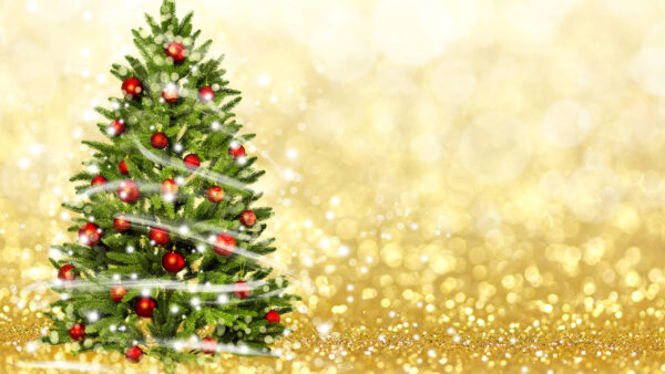 Wallpaper Bokeh, Christmas, Balls, Background, Red, With, Golden, Desktop, Tree, Decoration