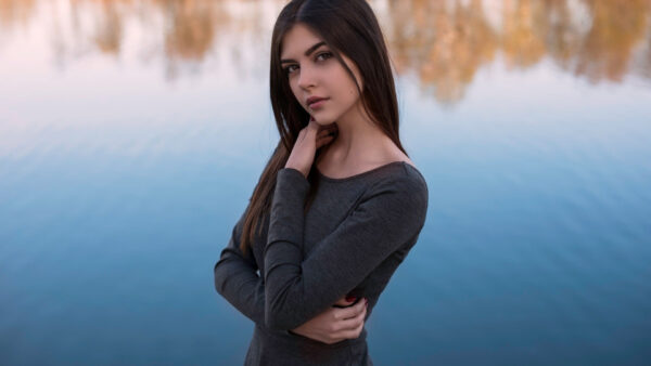 Wallpaper Water, Wearing, Background, Girls, Girl, Dress, Standing, Model, Black