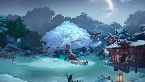 Wallpaper Trees, Nature, Moon, Anime, Sky, Background