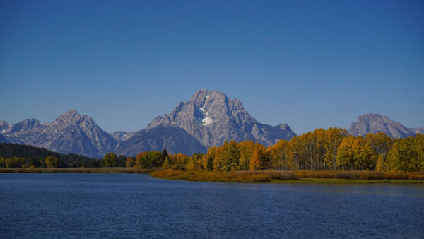 Wallpaper Mountain, Background, Under, Landscape, Trees, River, View, Colorful, Autumn, Blue, Sky