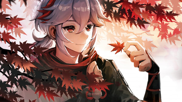 Wallpaper Autumn, Kazuha, Kaedehara, Leaves, Impact, Red, Genshin