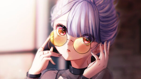 Wallpaper Anime, Specs, Hair, Purple, Girl, With, Light