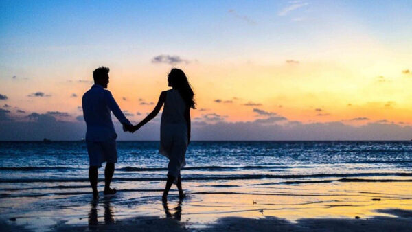 Wallpaper Beach, Background, Sand, Couple, Silhouette, Walking