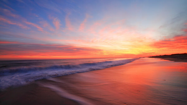 Wallpaper Under, Sky, Blue, Beautiful, Beach, View, Sunset, Waves, Ocean