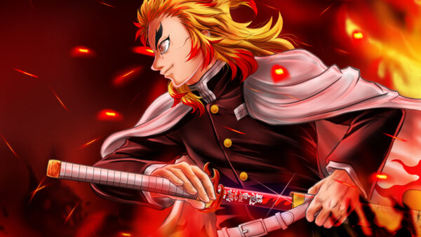 Wallpaper Demon, Slayer, Sword, Yaiba, With, Kyojuro, Background, Kimetsu, Rengoku, Fire