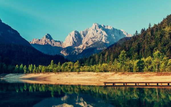 Wallpaper Peak, Mountains, Lake, River