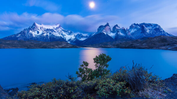 Wallpaper Nature, Earth, Twilight, Landscape, Night, Lake, Moon, Desktop, Chile, Mobile