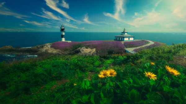 Wallpaper Blue, Spain, Sky, Landscape, Cloudy, Travel, View, White, Desktop, Under, Lighthouse