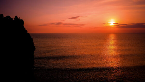 Wallpaper Desktop, Mobile, Reflection, Horizon, Cloudy, Sunset, Sea, Nature, Sky, Red