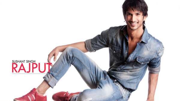 Wallpaper Pant, Singh, Jeans, Sushant, White, Desktop, Wearing, Background, Blue, Rajput, Shirt, And, Sitting