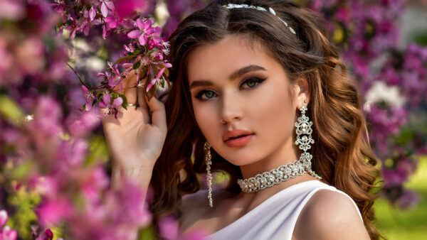 Wallpaper Flowers, Purple, Dress, Wearing, Model, White, Girls, Blur, Background, Girl