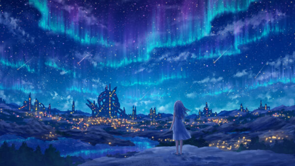 Wallpaper Background, Blue, Anime, Nature, Sky, Girl, Stars