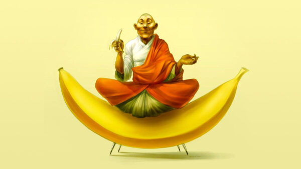 Wallpaper Banana, With, Sitting, Hand, Monk, Desktop