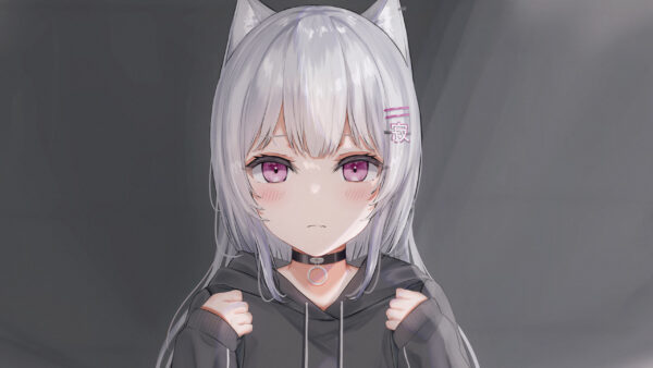 Wallpaper Anime, White, With, Dress, Black, Purple, Light, Hair, Girl, Eyes