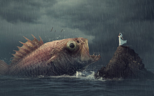 Wallpaper Woman, Fish, Rain