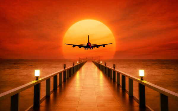 Wallpaper Takeoff, Airplane, Sunset