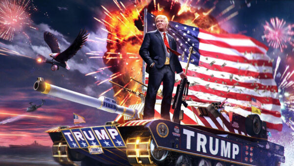 Wallpaper Tank, Battle, Background, Holding, Desktop, Riffle, Fireworks, Celebrities, Flag, Trump, Donald, With