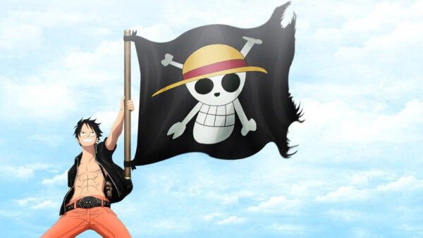 Wallpaper Cloudy, Sky, Background, Flag, One, Blue, Anime, With, Desktop, Luffy, Piece