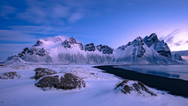 Wallpaper Sky, Snow, Under, Nature, Blue, River, Frozen, Covered, And, Mountains