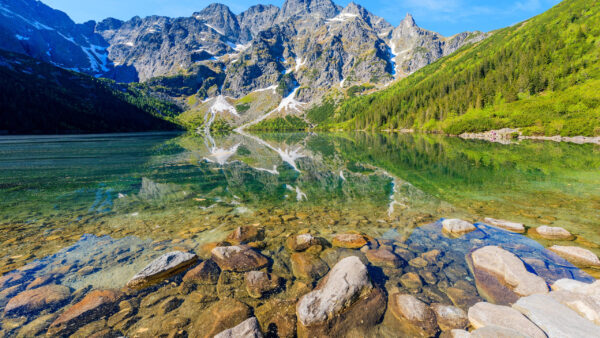 Wallpaper River, Mountain, White, Green, Landscape, Slope, Reflection, Trees, Nature, Desktop, View