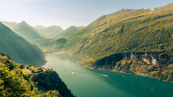 Wallpaper Sky, Landscape, Greenery, Background, Blue, Mobile, During, Between, River, Mountains, View, Nature, Daytime, Desktop, Boat