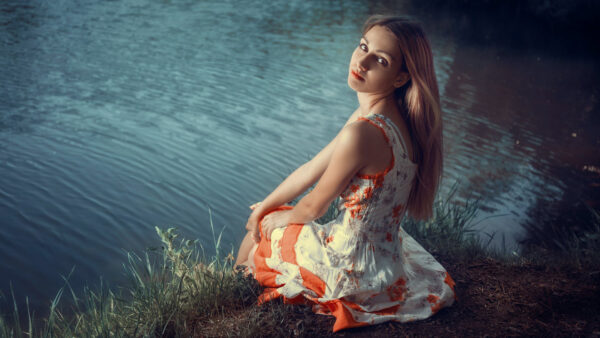 Wallpaper Dress, Background, Sitting, White, Wearing, Model, Girls, Red, Water, Girl, Design