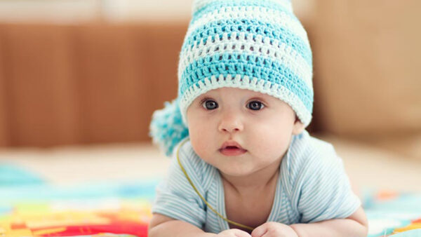 Wallpaper And, Down, Beautiful, Knitted, Blur, Colorful, Baby, Woolen, Wearing, Dress, Background, Blue, Cloth, Lying, Child, Cap, White, Cute