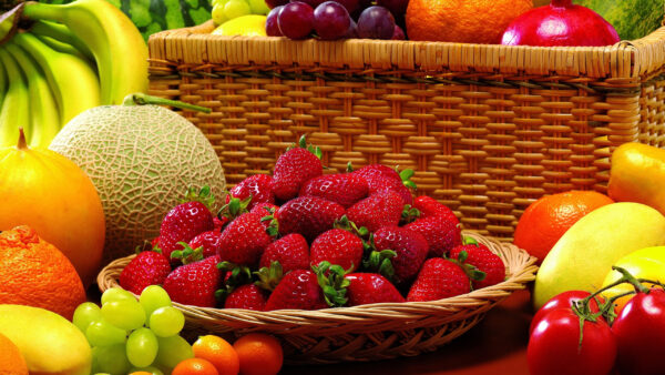 Wallpaper Berries, Oranges, Grapes, Strawberries, Strawberry, Bananas