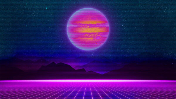 Wallpaper Blue, Pink, Background, Sky, Synthwave, Moon, Starry, Yellow