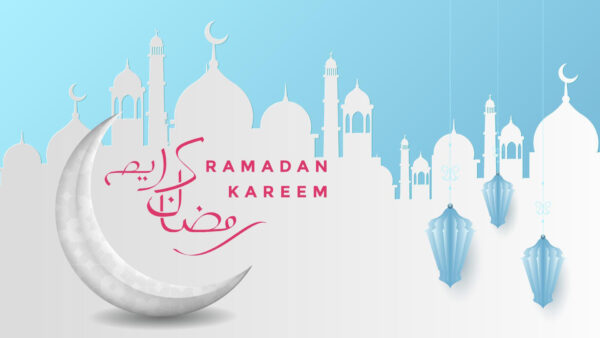 Wallpaper Eid, Mosque, Kareem, Ramadan, Blue, Background, White, Mubarak