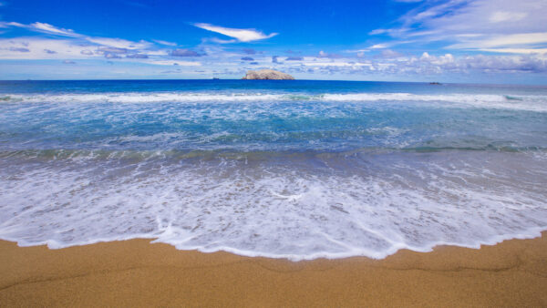 Wallpaper Blue, Ocean, View, Sky, Beach, Rock, Mobile, Under, Middle, Cloudy, The, Landscape, Desktop