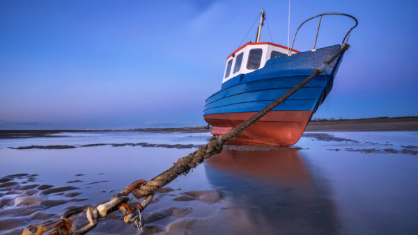 Wallpaper Fishing, Boat, Trapped, Caught, Nature, Rope, Anchor, Blue, Sky, And