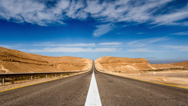 Wallpaper Blue, Road, Between, Desert, Nature, Cloudy, Sky, Under