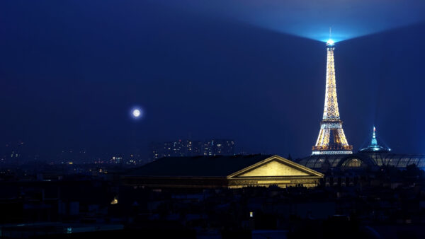 Wallpaper Background, Side, Time, Moon, Eiffel, Lighting, Night, Tower, Sky, And, Travel, With, Desktop, Blue, Top, Paris, During