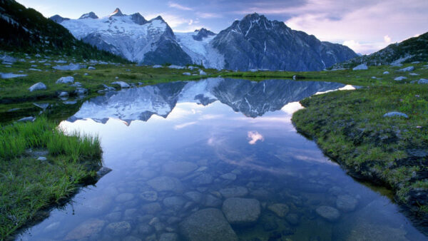 Wallpaper River, Field, Reflection, White, Grass, Nature, Covered, Landscape, Mountains, View, Green
