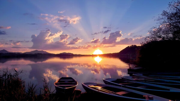 Wallpaper And, Nature, Blue, Lake, Boat, Landscape, Background, Sky, Sunset, With, Desktop