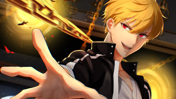 Wallpaper Black, Yellow, Red, White, Boy, Eyes, Dress, Anime, Hair