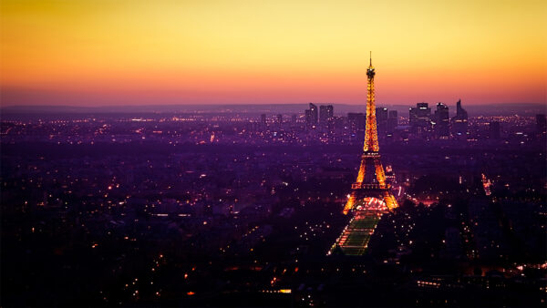 Wallpaper With, Travel, Tower, Background, Sunset, Sky, Eiffel, Shimmering, Yellow, During, Paris, Desktop