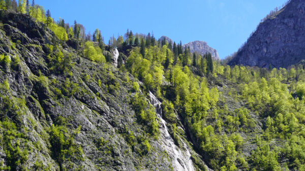 Wallpaper Greenery, Scenery, Rocks, Desktop, Sky, Mountains, Trees, Mobile, Under, Nature, Blue, Waterfall