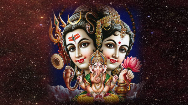 Wallpaper Sky, Parvati, Shiva, Glittering, Background, Ganesha