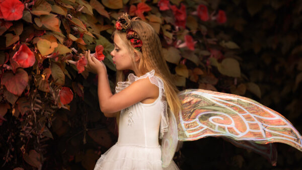 Wallpaper Having, And, Desktop, Dress, Little, Wearing, Wreath, Wings, Girl, Fairy, White, Flower, Cute