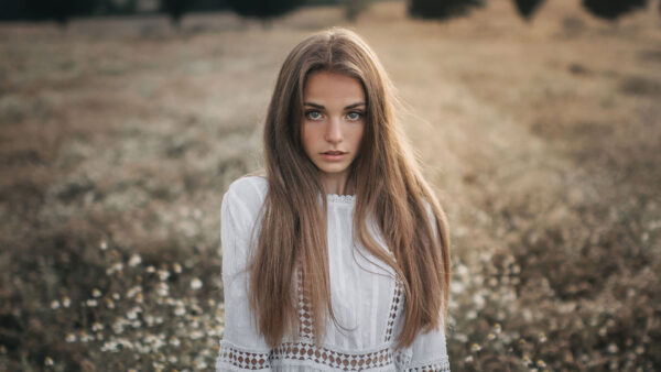 Wallpaper Flowers, Model, Field, Girls, Background, Girl, White, Wearing, Dress